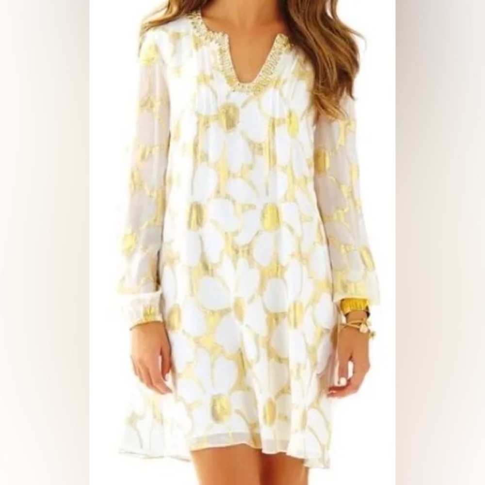 RARE NWT Lilly Pulitzer Colby gold metallic dress 12